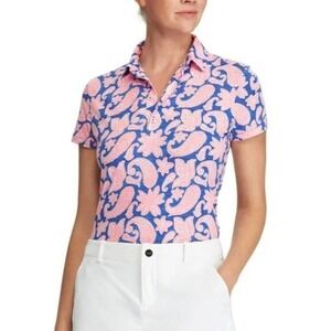 Polo Golf Ralph Lauren Womens Blue Pink Paisley‎ Short Sleeve Polo Shirt Size M
